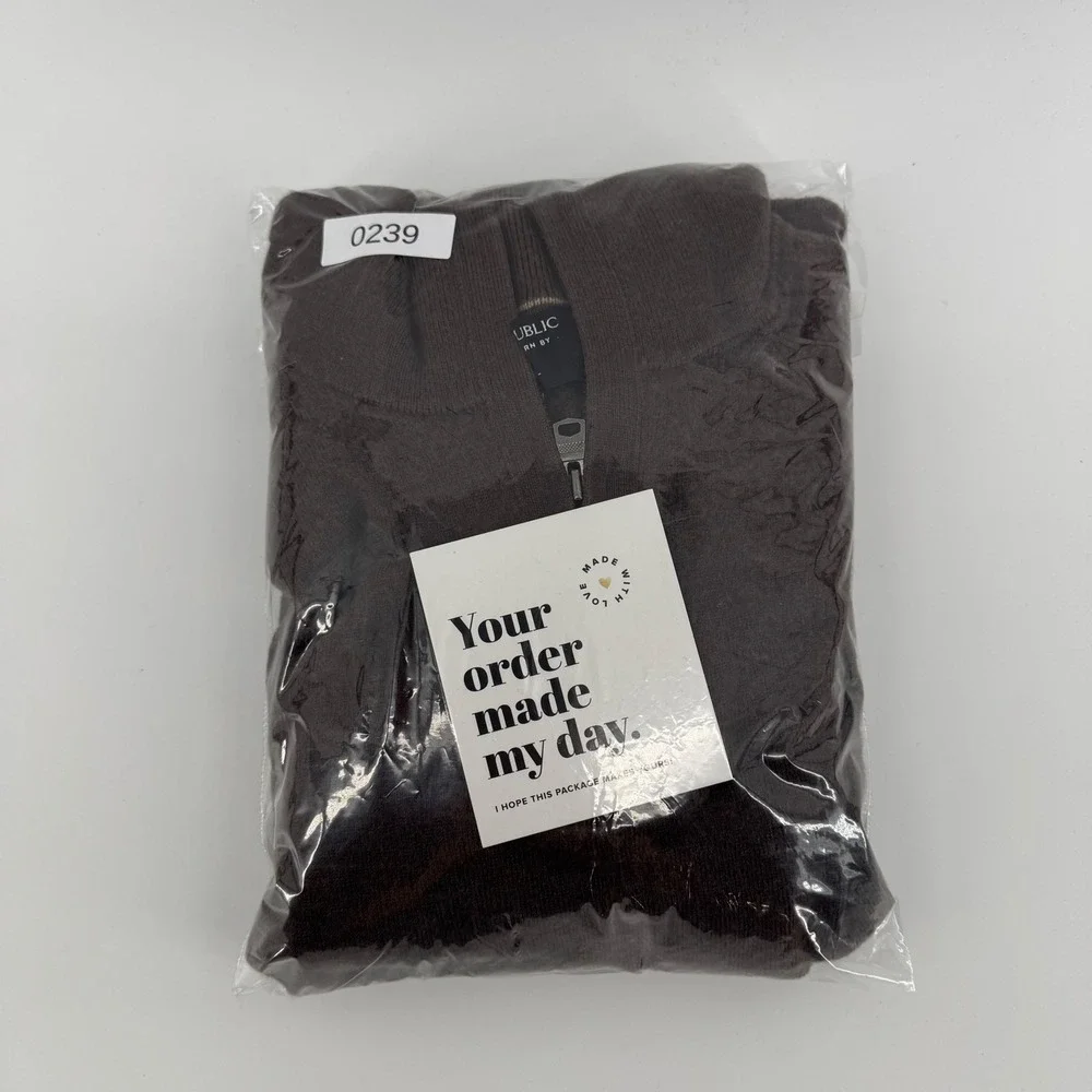 Banana Republic Italian Merino Wool by Baruffa Men Large Tall Half-Zip Brown